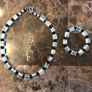 Necklace and Bracelet Black/Silver/Clear stones